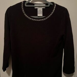 Sag Harbor Black Sweater with Silver Beaded Neckline